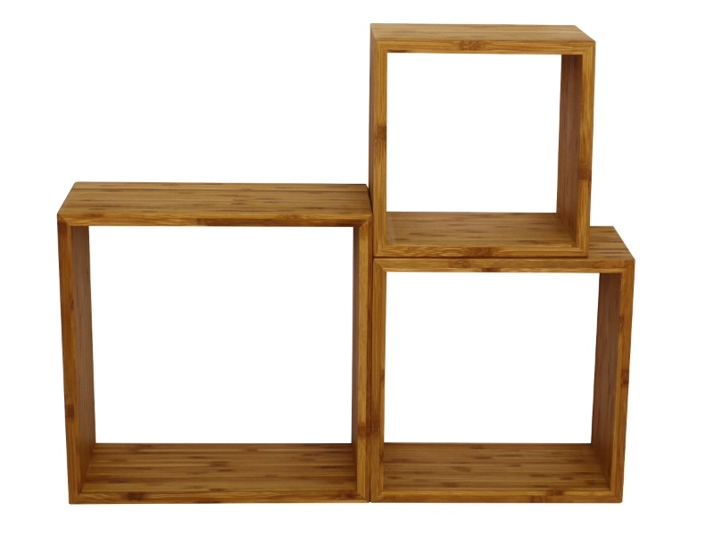 Curated Cube Bamboo Wall Shelves - Set of 3 Eco-Friendly Floating Organizers
